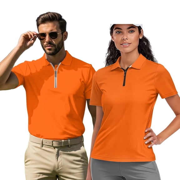 Binienty Orange Golf Shirt for Couple Relaxed Classic Fit Moisture Wicking Couple Shirt with Quarter Zip Versatile Short Sleeve Athletic Tops for Golf Running Sports