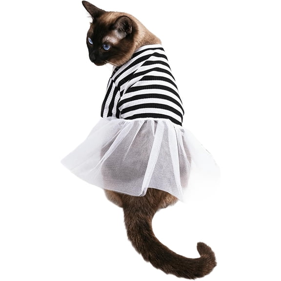 HQREA Cat Dress for Cats Summer Kitten Shirts Dress Stripe Puppy Princess Skirt Girl Pet Holiday Outfits Chihuahua Clothes