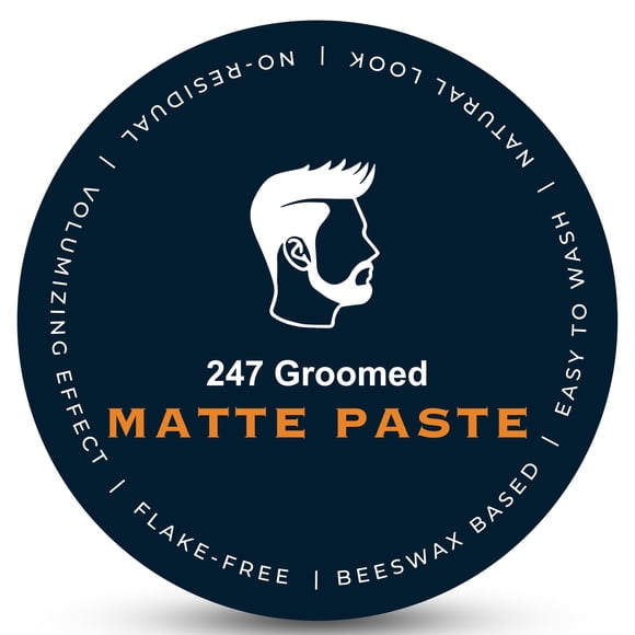 247 Pomada mate arreglada para hombres | Acabado de fijación media y bajo brillo para todo el día para todo tipo de cabello | Pasta espesante añade volumen y textura | A base de cera de abejas