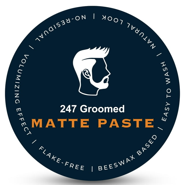 247 Pomada mate arreglada para hombres | Acabado de fijación media y bajo brillo para todo el día para todo tipo de cabello | Pasta espesante añade volumen y textura | A base de cera de abejas