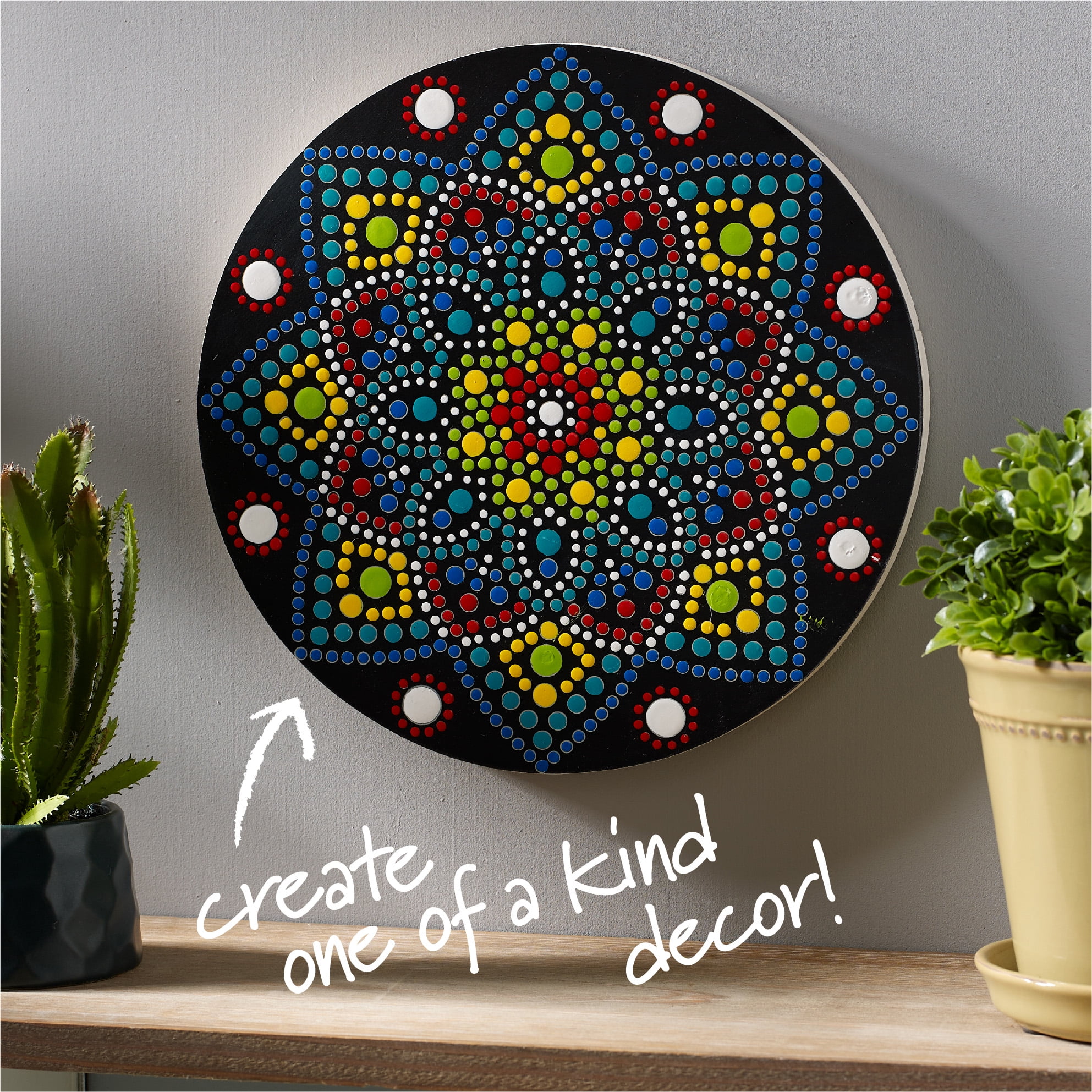 Plaid Unpainted Wood Surfaces Circle Plaque, Lotus Mandala, 10"