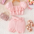 thumbnail image 2 of mgoYE Newborn Baby Girls Summer Outfit Ruffle Tops Dress Bloomers Shorts Outfits Infant Dress Set Cute Baby Girl Clothes(Pink,6-12 Months), 2 of 7
