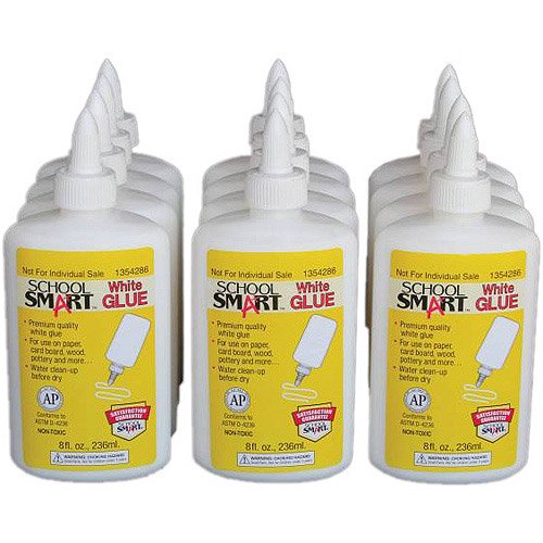School Smart Non Toxic All Purpose White Glue, 8 oz Squeeze Bottles, 12Pack