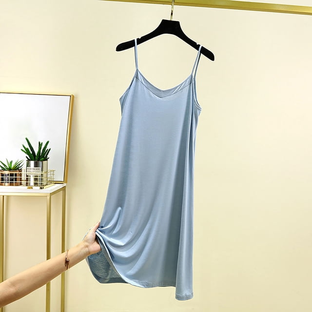 Camisón corto de algodón para mujer, con tirantes, color liso, holgado y cómodo, sin mangas
