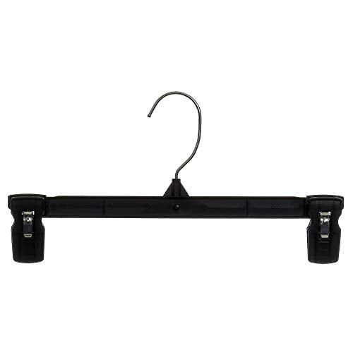 Mainetti 6012 Recycled Black Plastic Hangers With Rotating Metal Hook With Sturdy Plastic Non-Slip Clips, Great For Pants/Skirts/Slacks/Bottoms, 12-Inch (Value Pack Of 200)