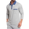 thumbnail image 6 of Men's Waffle Knit Long Sleeve Golf Shirt Contrast Collared T-Shirts Lightweight Breathable Stretch Performance Quick Dry Business Casual Tops with Chest Pocket, 6 of 10