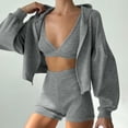 thumbnail image 2 of HAPIMO 3 Piece Sets for Women Tracksuit Sets Loungewear and Sporty Outfits Long Sleeve Cropped Hooded Jacket and Shorts Send Bra Gray XXL, 2 of 9