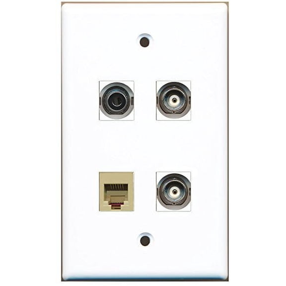 RiteAV - 1 Port Phone RJ11 RJ12 Beige 1 Port 3.5mm 2 Port BNC Wall Plate