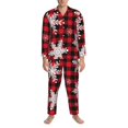 thumbnail image 3 of Balery Snowflakes On A Buffalo Plaid Pijama para Hombre de Dos Piezas con Manga Larga, Conjunto de Dormir y Descanso Suave con Bolsillos-Large, 3 of 7