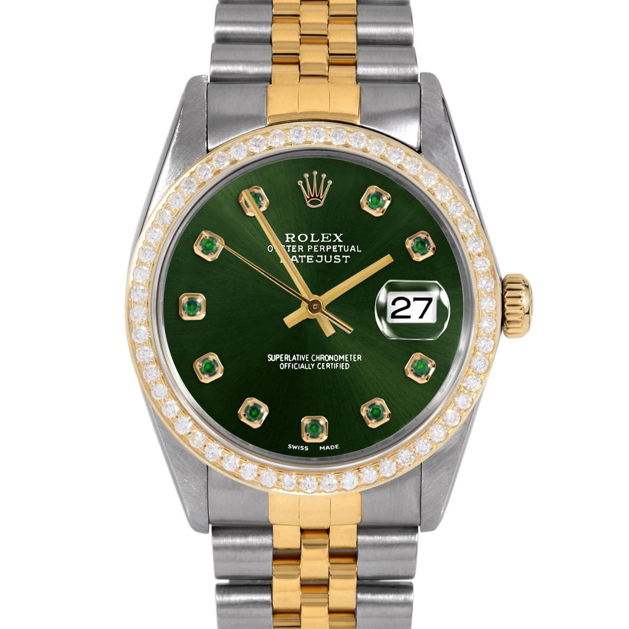 used Pre-owned Rolex 16013 Men's 36mm Datejust Wristwatch Green Emerald (3 Year Warranty), Size: 36 mm