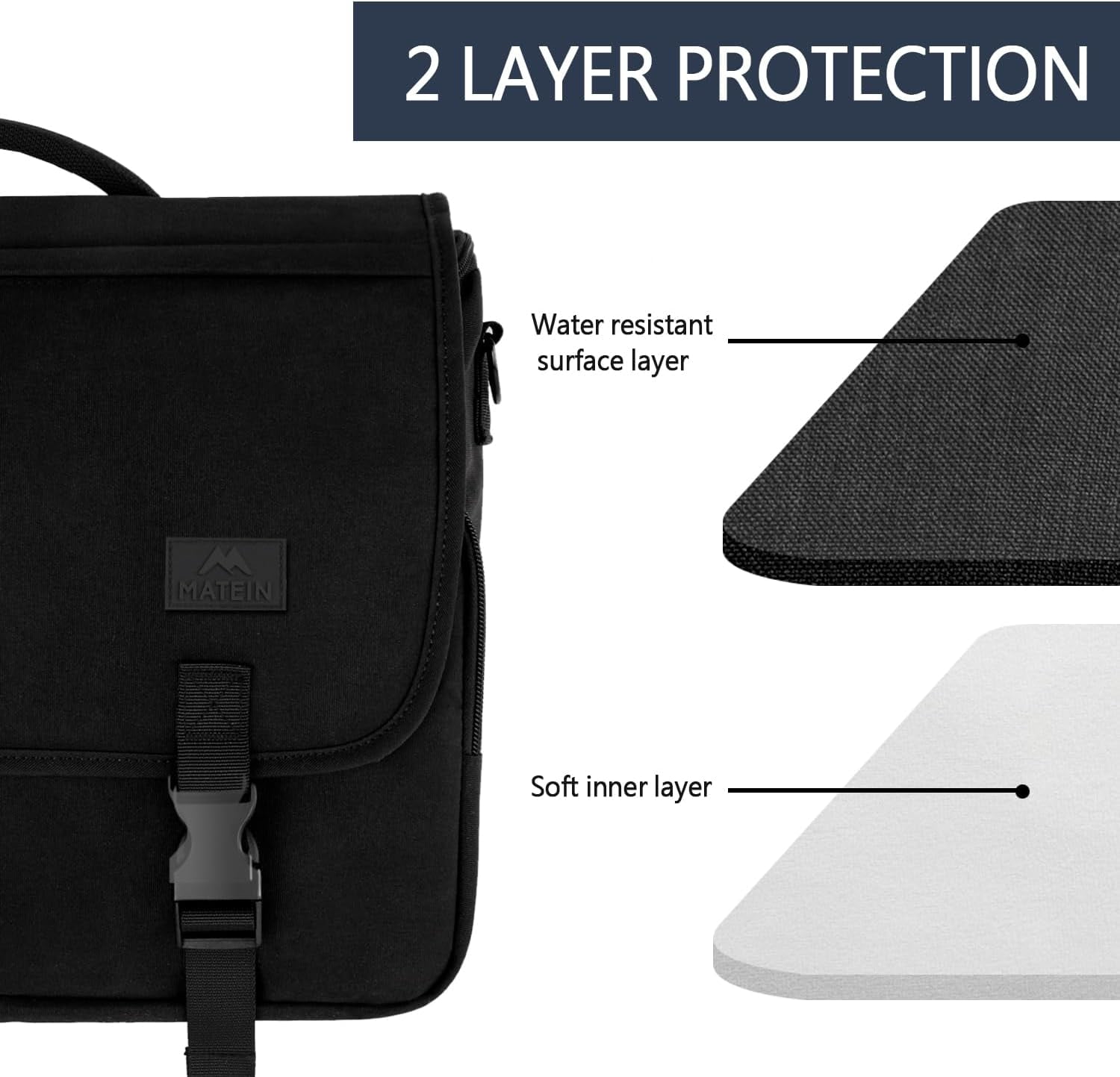 Matein Messenger Bag for Men, 15.6'' Water-Resistant Laptop Briefcase Bag with Shoulder Strap, Black