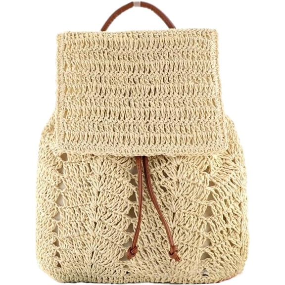 SPEKSEE Straw Beach Drawstring Backpack Women Shoulders Bucket Bag for Summer
