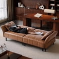 thumbnail image 3 of 83" Faux Leather Sofa,Mid Century Modern Convertible Futon Sofa Bed Loveseat with Adjustable Armrest and Backrest,2 Pillows for Living Room,Office,Brown, 3 of 9