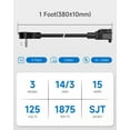 thumbnail image 2 of 1Ft Flat Plug Short Extension Cord, 90 Degree Plug Adapter, Low Profile 3 Prong Small Grounded Cords 14 AWG 15A 1875W 3 Pack Black, 2 of 12