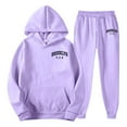 thumbnail image 3 of Valora Men Fahion Outfit Men's Suiting Ensemble for Daily Casual Streetwear Winter Long Sleeve Hoodie Set with Letter Print and Drawstring Matching Tracksuit Light Purple 2XL, 3 of 4