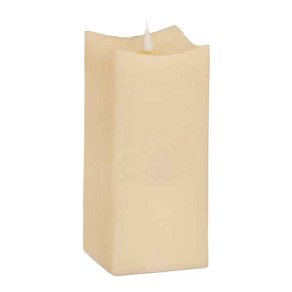Melrose LED Flameless Squared Candles with Moving Flame - 8" - Beige - Set of 2