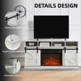 thumbnail image 2 of PAPROOS Fireplace TV Stand for 65 Inch TV, Barn Door Farmhouse TV Cabinet with 23'' Electric Fireplace, Entertainment Center Television Console Table for Living Room, White, 2 of 5