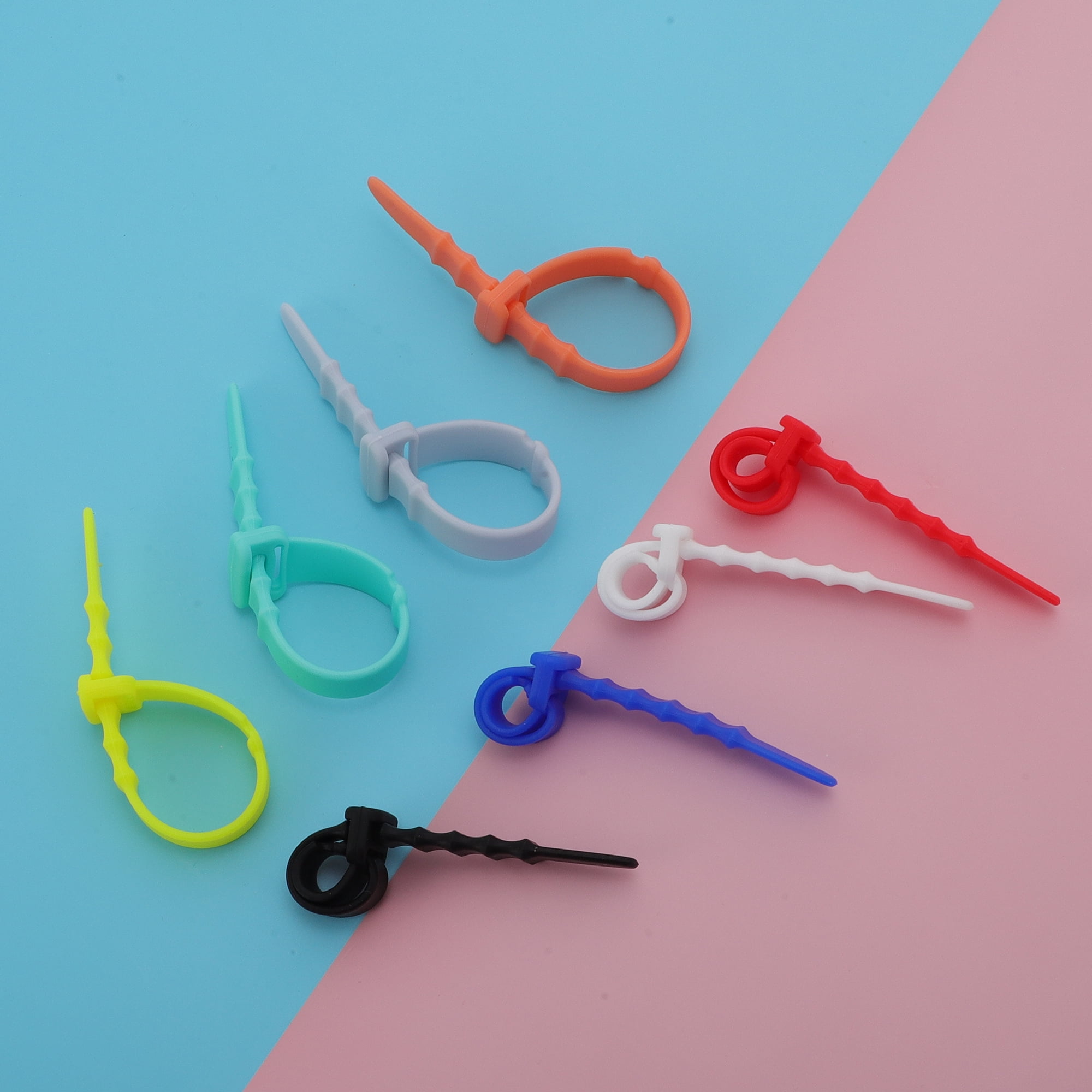Unique Bargains 10pcs Multipurpose Cord Organizer Silicone Cable Ties Multicolor Black