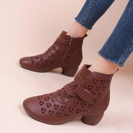 

Tdoqot 2022 Boots for Women- Vintage Christmas Gifts Chunky Heel Low-heeled Women s Ankle Boots Brown 40