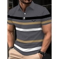 thumbnail image 5 of Fnnxeal Mens Polo Shirts Short Sleeve Striped Button Collared Summer Casual Polo Dark Gray Shirts for Men Size XL, 5 of 7