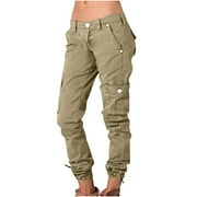 Fjofpr Cargo Pants for Women Plus Size Casual Elastic Waist Multiple Pockets Loose Fit Trouser
