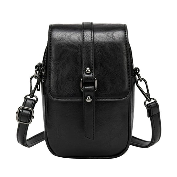 WORGEOUS Retro Black Two Layer Mobile Phone Bag Ladies Shoulder Messenger Bag Fashion Backpack Casual Storage Bag Travel Pouch