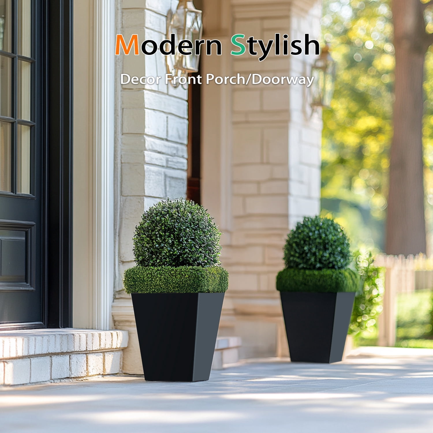 Vucunty Taper Planter Set of 2, Resin Flower Pots, 12.2 Inch, Modern Outdoor Indoor Plant Pots, Black