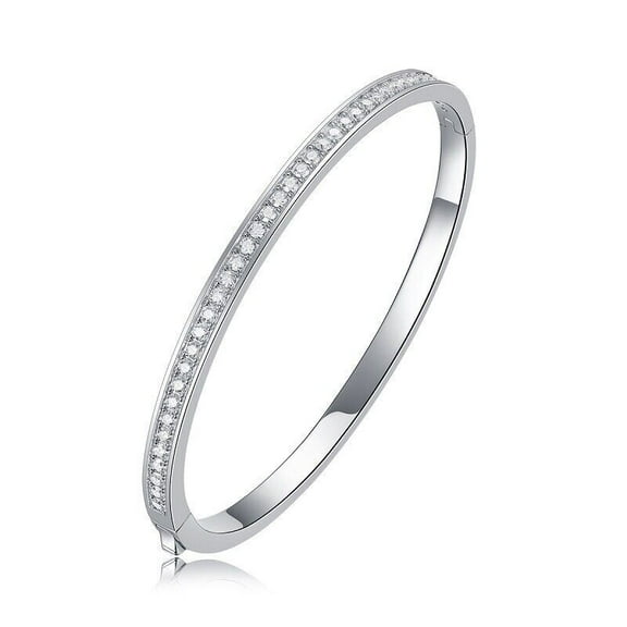5Ct Round Cut Natural Moissanite Bangle Bracelet in 14K White Gold Plated
