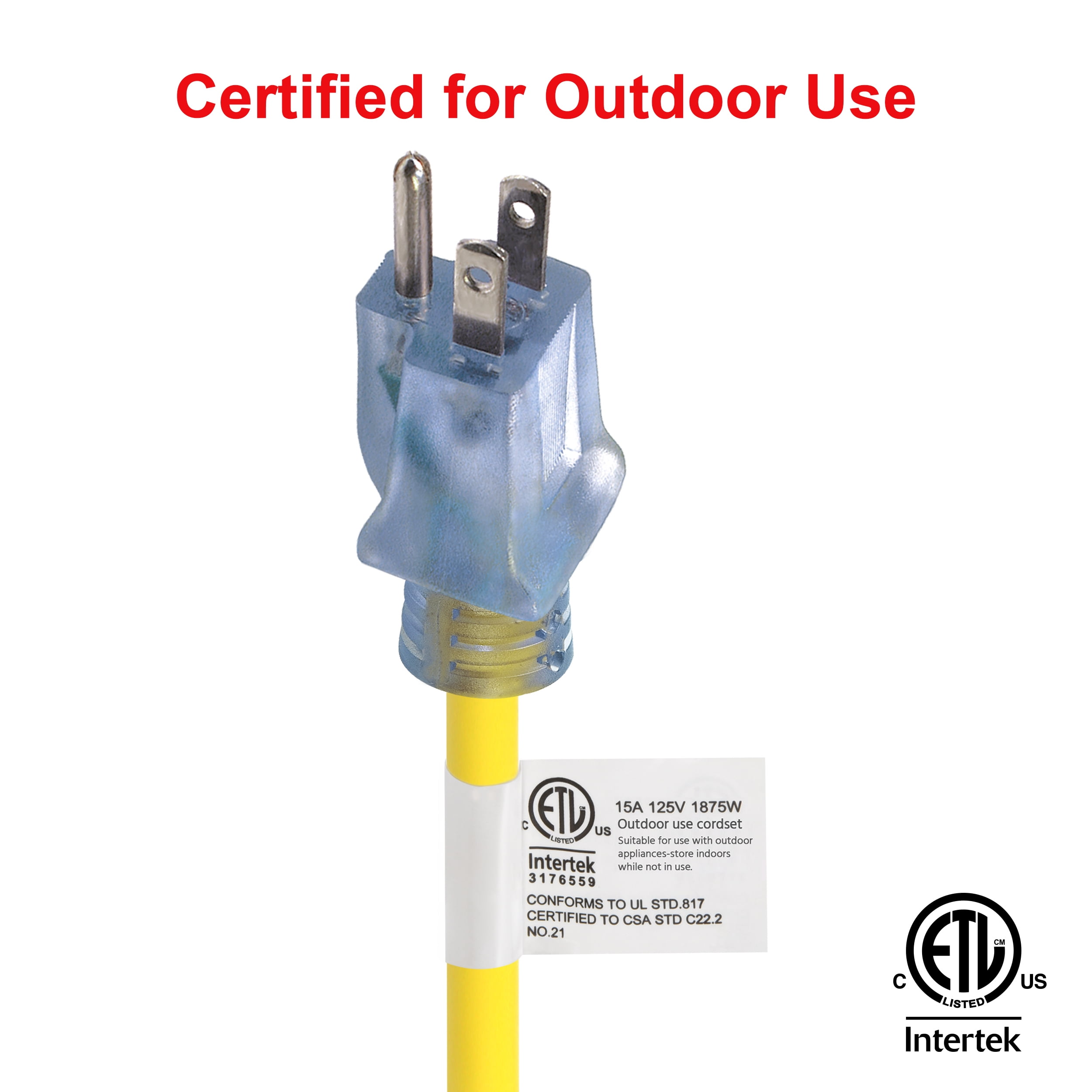 Clear Power 14/3 SJTW 25 ft Heavy Duty Extension Cord with Lighted Locking Connector, Weather Resistant & Flame Retardant, Yellow, CP10129