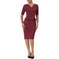 thumbnail image 2 of Unique Bargains Robe Fourreau Femme Col en V Travail Peplum Robe Crayon Rouge S, 2 of 5