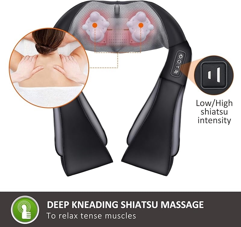 Shiatsu Neck and Shoulder Massager - Back Massager with Heat, Deep Kneading Electric Massage Pillow for Neck, Back, Shoulder,Foot,Body