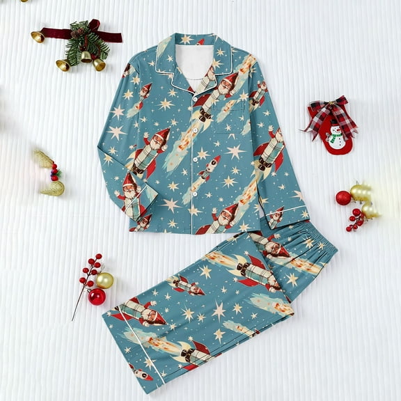 Fznquz Button Up Woman Pajama Set Christmas Cozy Xmas Outfits Collared 2 Piece Long Sleeve Pj Sets