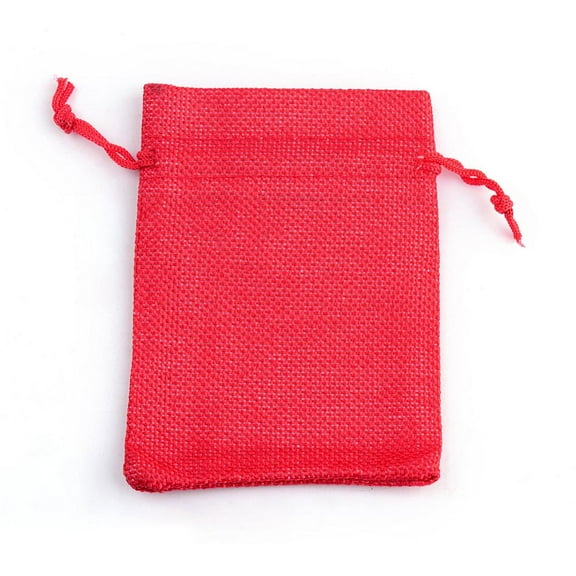 10pc Polyester Imitation Burlap Packing Pouches Drawstring Bags Red 12x9cm DIY