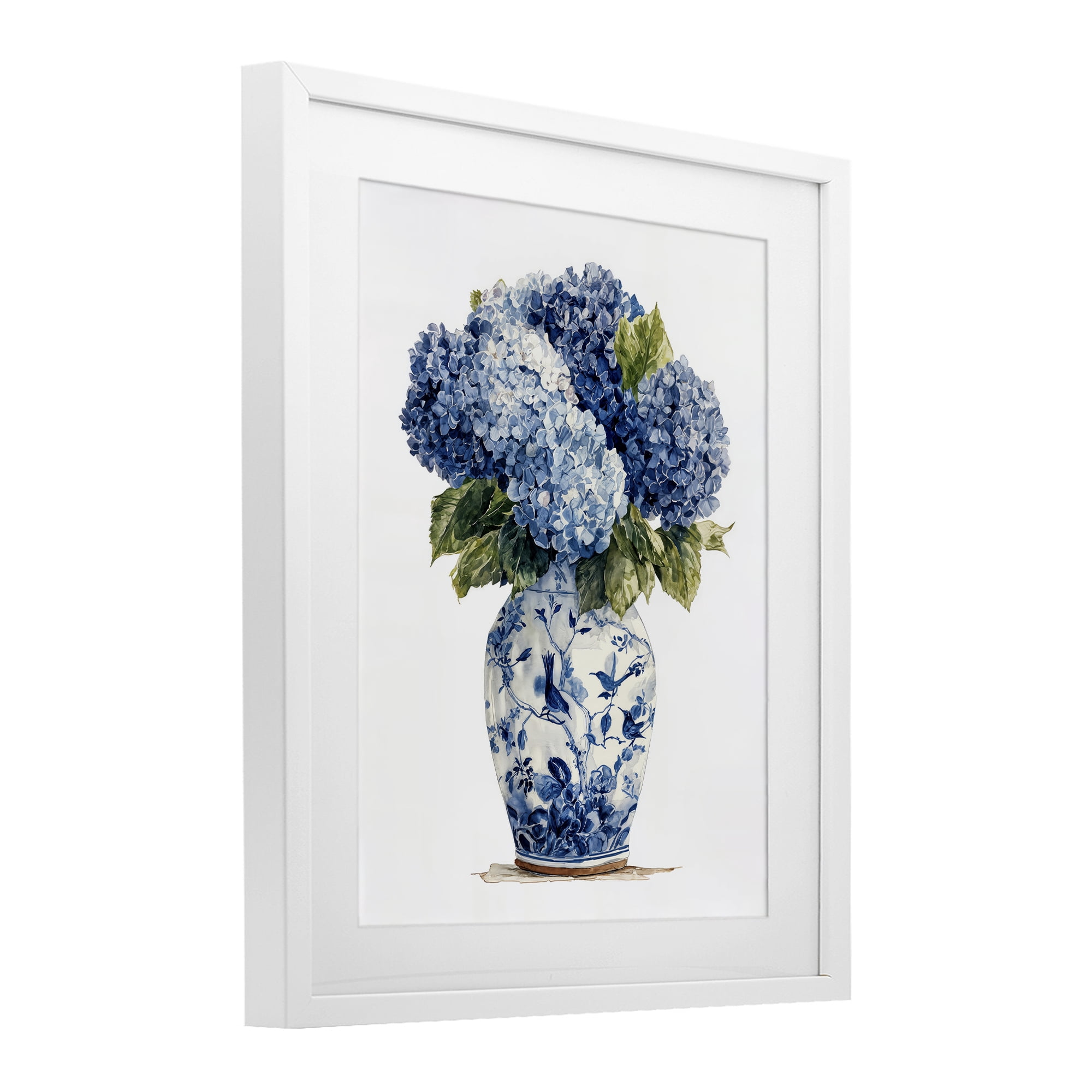Stupell Industries Blue Hydrangeas in Porcelain White Framed Print Under Glass, design by Imagine It Images