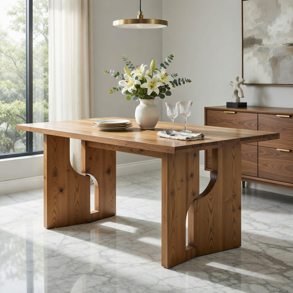 Hommoo 63 Inch Solid Wood Farmhouse Dining Table for 4-6 People, Rustic Kitchen Table with Cutout Base Design, Sturdy Natural Wood Dining Table for Modern & Traditional Interiors, Natural