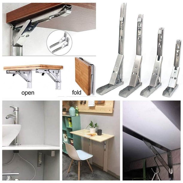 Soportes para estantes plegables, 2 piezas Estante plegable Soportes para estantes de acero inoxidable Estante montado en la pared Integración perfecta