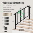 thumbnail image 2 of VIVOSUN Outdoor Handrail, 5 Step Stair Handrail, 69" x 36" Fits 1 to 5 Steps, Wrought Mattle Iron Stair Railing with Curved End and Balusters for Concrete Step, Porch Steps, One-Step Assembly, Black, 2 of 7