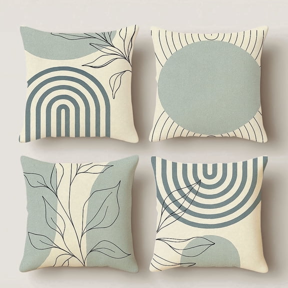 Lavish Cover 14x14 Inch Sage Green Botanical Geometric Pillow Cover, Minimalist Decorative Cushion Case for Sofa Bedroom, No Insert