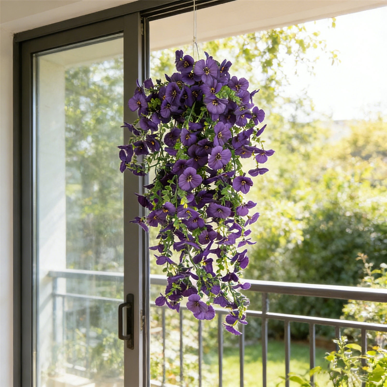 Artificial Hanging Vine Verdsylv 1 Vine Artificial Three Color Petunia - Faux Hanging Flowers for Outdoor Wall, Balcony, Violet Simulation Hanging Plant Decor, Faux Petunia Plant