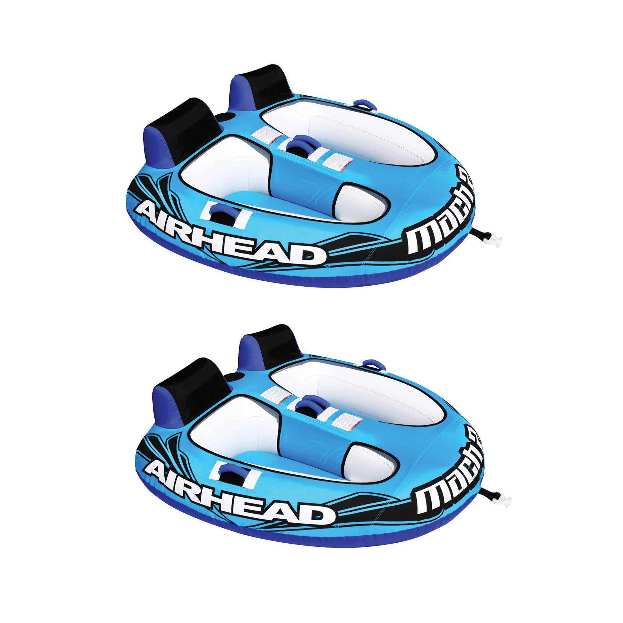 Airhead Mach 2 Inflatable 2 Rider Lake Water Towable Tube w/ Tow Rope Buoy Ball 