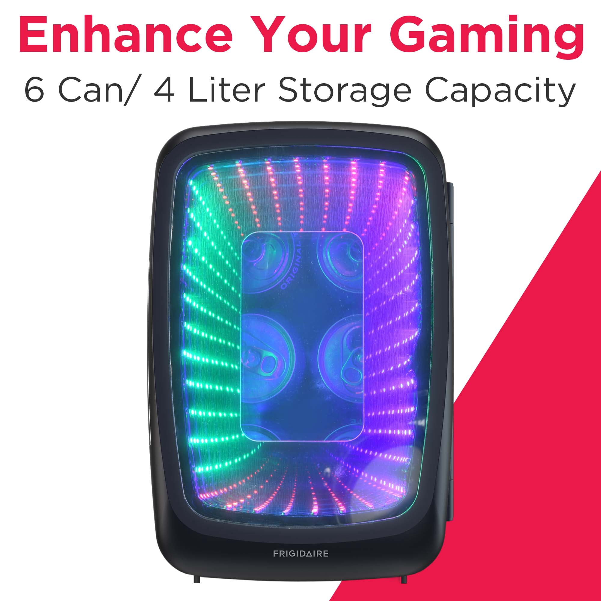 Frigidaire 6-Can Retro Gaming Light-up Portable Beverage Mini Fridge, EFMIS179 (Stealth), EFMIS179-STEALTH-CP4