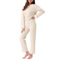 thumbnail image 4 of INSPIRAR CHIC Pijamas de Algodón Waffle para Mujeres de Manga Larga con Pantalones Conjuntos de Lounge a Juego con Bolsillos S Albaricoque, 4 of 6