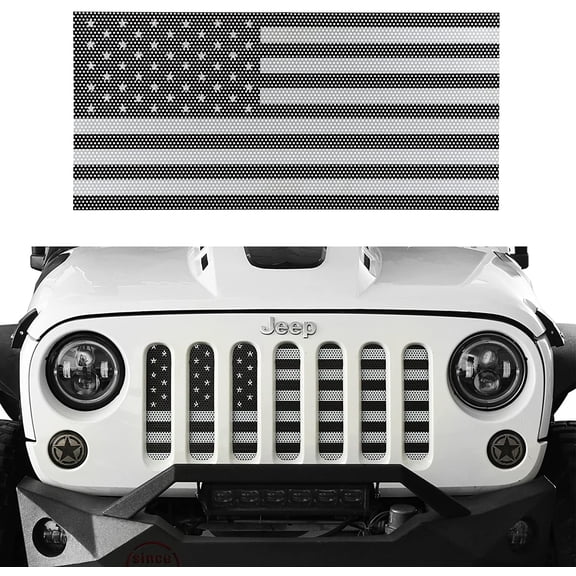 MRY Wrangler Grill Insert Flag Mesh Grille Insert Bug Screen Deflector for 2007-2018 Jeep Wrangler JK & JKU Unlimited, Black & White