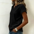 thumbnail image 5 of SSZMDLB Women V Neck T-Shirts Short Sleeve Solid Casual Basic Tee Beach Summer Tops Fashion Scoop Neck Comfy Vacation Outfits Workout Clothes, Black S, 5 of 8