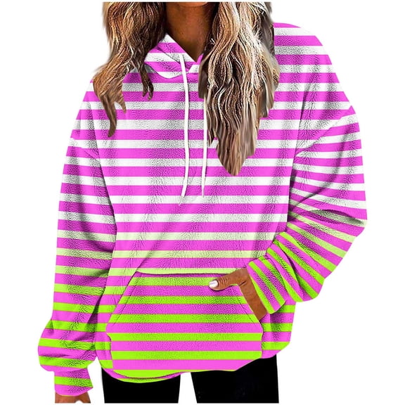 HAiming Womens Striped Hoodies Color Block Pullover Long Sleeve Drawstring Hooded Sweatshirt with Pocket