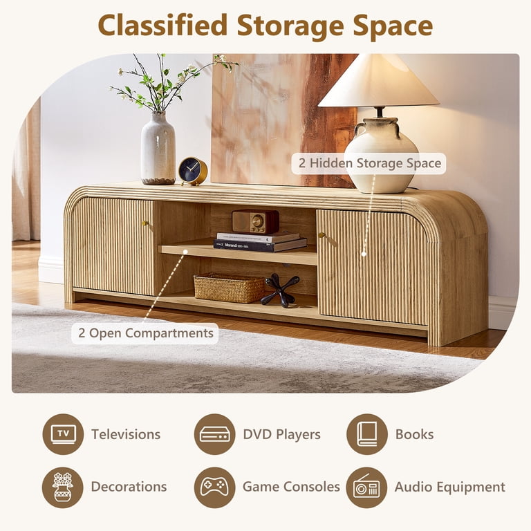KeyWhat Fluted TV Stand for TVs Up to 80", Storage Cabinet photo 6