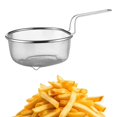 thumbnail image 1 of Colador de alimentos, cesta de drenaje para asar de acero inoxidable con mango largo, colador de pasta, colador de cocina, cesta para asar para ensala L, 1 of 8