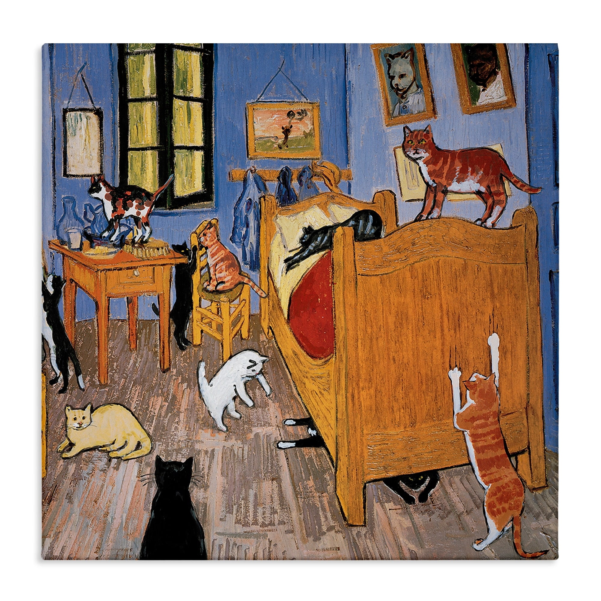 Stupell Industries Cats in The Bedroom Classic Painting Parody,30 x 30,Designed by Chameleon Design, Inc.