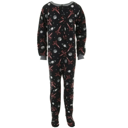 Black Footed Pajamas - Quad Seven Boys Space Rockets Black Footed Pajamas