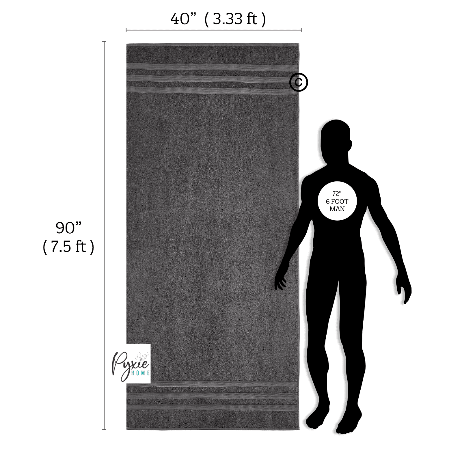 Extra Large Bath Towel - Oversized Ultra Bath Sheet - 100% Cotton - CHARCOAL COLOR